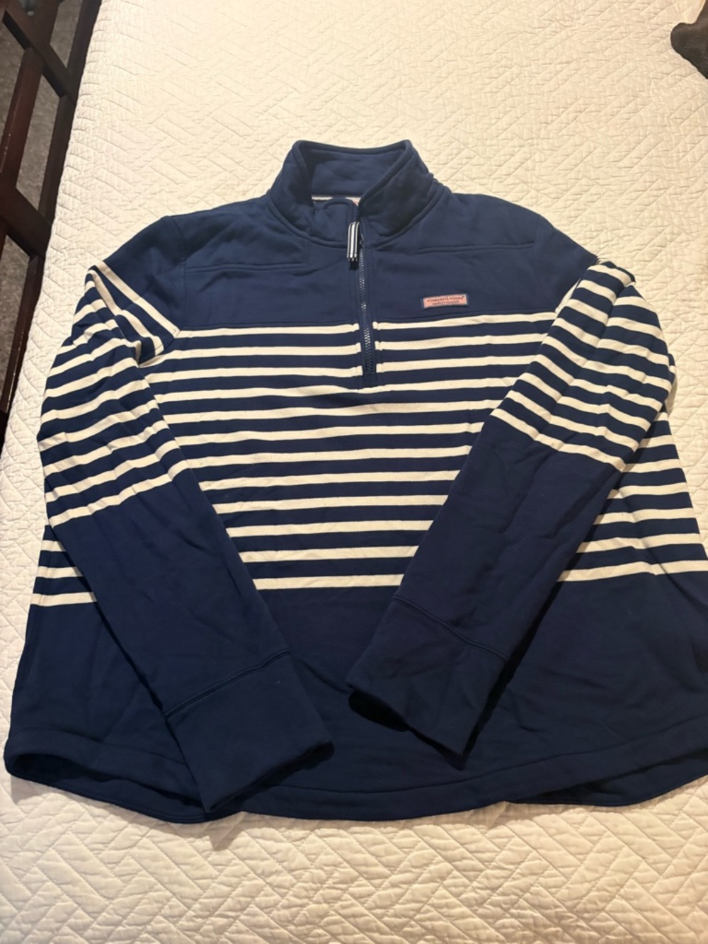 Vineyard Vines Women’s Shep Navy and White Striped Half-Zip Pullover
